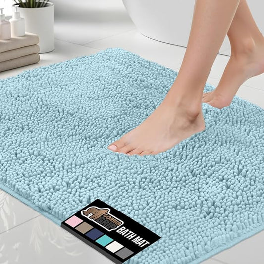 GORILLA GRIP Bath Rug Mat 60x24, Thick Soft Absorbent Chenille, Quick Dry Microfiber Mats, Rubber Backing Machine Washable Shower Floor Rugs, Bathmat Runner, Bathroom Home Decor Accessories, Sky