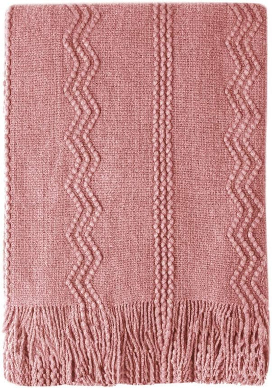 BOURINA Coral Pink Throw Blanket 50x60 Inches Throw Textured Solid Soft Sofa Couch Decorative Knit Blanket
