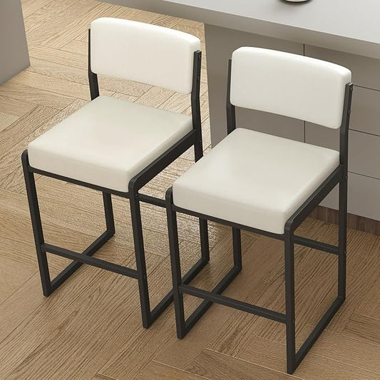 Mid Century Modern Counter Height Bar Stools Set of 3, 26" Bar Height Chairs with Backs, Upholstered Counter Stools, Metal Barstools for Kitchen Island (White- Faux Leather, 26"H - Set of 2)