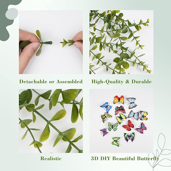 BLEUM CADE Fake Hanging Plants Mixed Set, 4pcs Artificial Hanging Plant, Faux Hanging Potted Plants Greenery for Wall Shelf Home Living Room Indoor Outdoor Decor