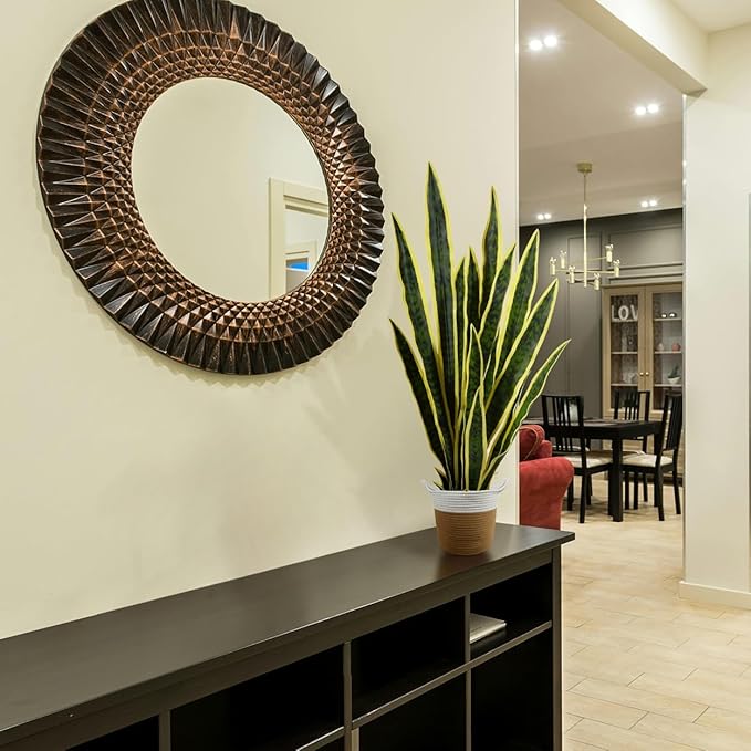 Artificial Snake Plant, 3ft Fake Sansevieria with Basket, 35" Fake Mother in Law Plants, Perfect Faux Potted Plant Greenery for Indoor Home Office Store Lifelike Decoration (Yellow)