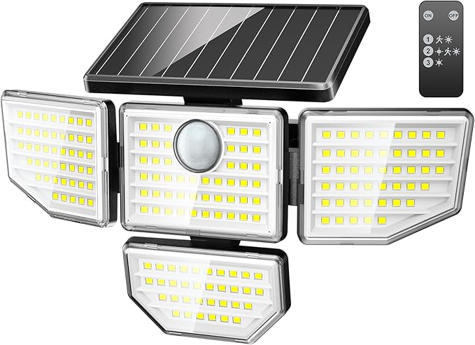 3000LM Outdoor Solar Light - Upgrade 4 Heads 188 LED Solar Motion Sensor Outdoor Lights, IP65 Waterproof Powered Light for Home Darkroom Backyard
