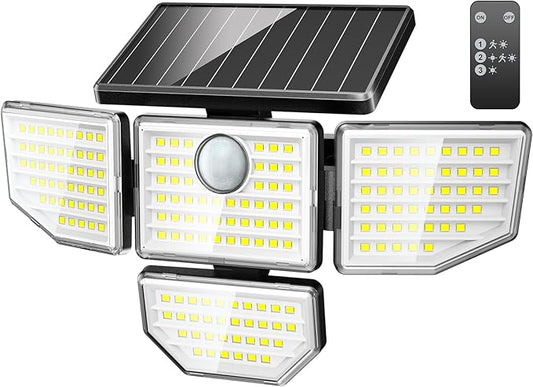 3000LM Outdoor Solar Light - Upgrade 4 Heads 188 LED Solar Motion Sensor Outdoor Lights, IP65 Waterproof Powered Light for Home Darkroom Backyard