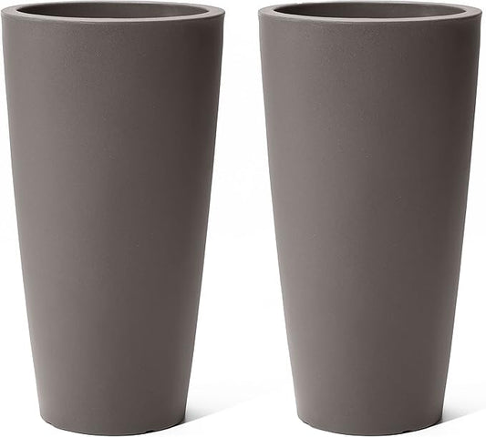 Step2 Tremont Tall Round Tapered Planter, Large Planters for Outdoor Plants, Gardening and Flower Pot for Patio or Porch, Efficient Drainage, Durable Plastic, Dark Cedar, 2-Pack