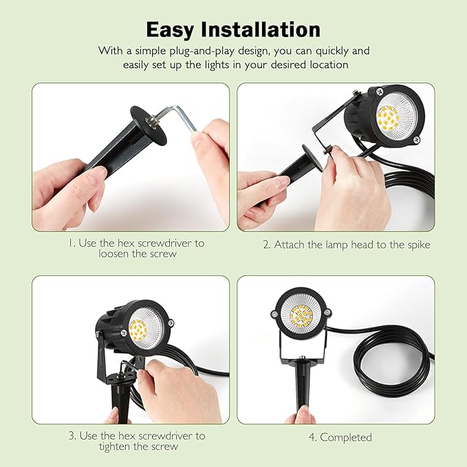 Outdoor Spotlight Warm White 2700K, 10W LED Spot Lights Outdoor for Yard Garden Tree, 120V Plug in Landscape Lighting with IP65 Waterproof for Halloween Christmas Decor, 2 Pack