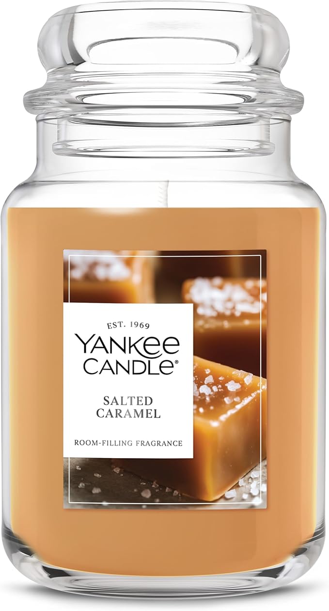 Yankee Candle Large Jar Scented Candle with up to 150 Hour Burn Time, Premium Plant Wax Blend for Consistent Burn, 22 oz Jar Candle with Room Filling Fragrance, Salted Caramel
