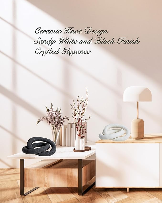 UPWOIGH Black Knot Inspired Modern Ceramic Decor, 8.07x6.02x8.07 in Large Handmade Matte Black Ceramic Sculpture for Coffee Table, Shelf, Mantel or Console, Minimalist Boho Home Decorative Art, Gift