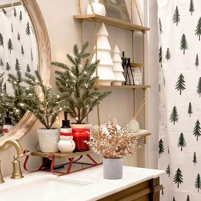 2 Pack Gold Eucalyptus Small Fake Plants Potted Artificial Plants for Christmas Decorations Shelf Desk Home Farmhouse Room Coffee Table Bathroom Decor