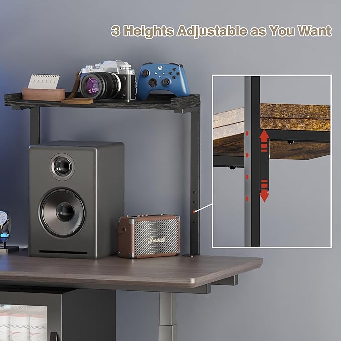 Clamp On Desk Shelf 2-Tier, 16.5 in Wood Shelving Unit for Office Desk/Gaming Accessories, Tabletop Book Storage Rack, Shelf for Top of Desk, Black