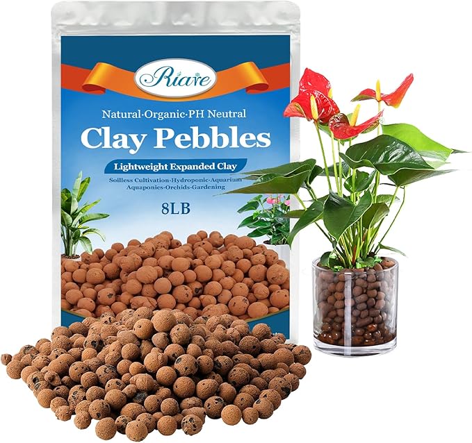 Riare 8 LBS Organic Expanded Clay Pebbles - 4mm-16mm Natural Leca Balls Lightweight Hydroponic Clay Pebbles for Indoor Plants, Hydroponic Growing, Plants Drainage, Aquaponics, Terrarium