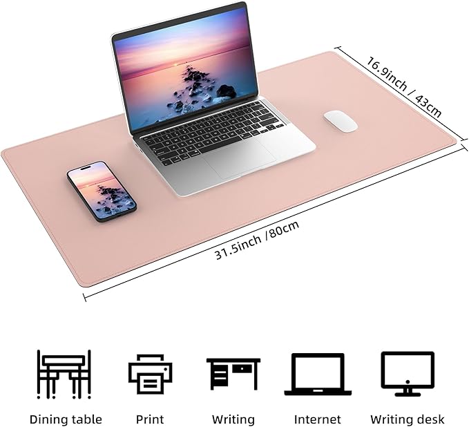 AFIING Dual-Sided Desk Pad, Natural Cork & PU Leather, Desk Mat Protector Non-Slip, Waterproof, Easy Clean,Large Mouse mats for Office and Home Work(Pink, 31.5"x17")