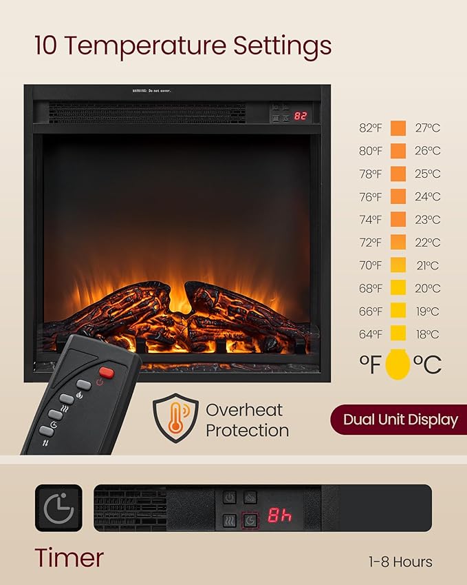 VASAGLE Fireplace TV Stand for TVs up to 65 Inches, 18-Inch ELectric Fireplace with Remote, Farmhouse Entertainment Center, Media Console Table for Living Room, Rustic White and Honey Brown ULTV540W01