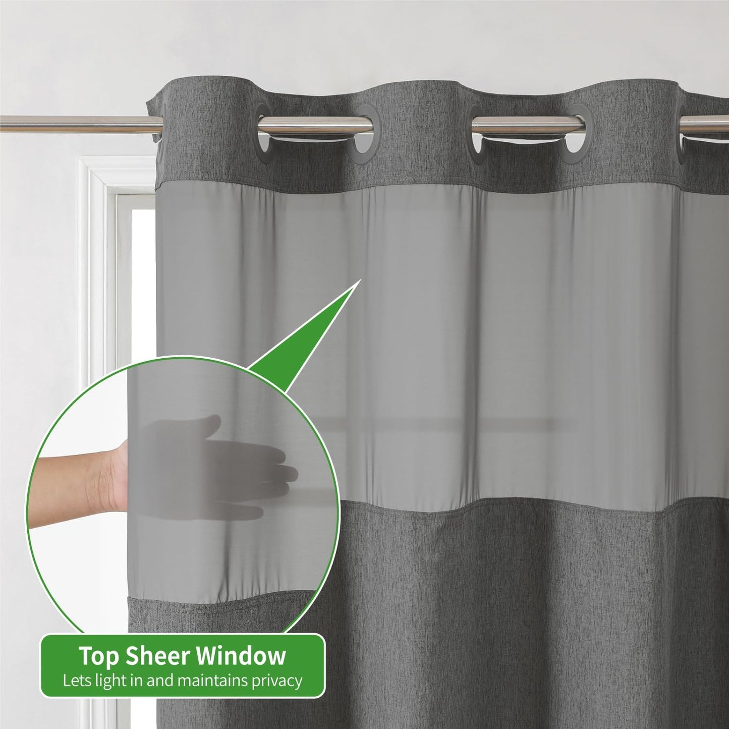 Stall No Hooks Needed Linen Textured Shower Curtain with Snap-in Fabric Liner Set,Hotel Luxury Decor Farmhouse Shower Curtains for Bathroom,Waterproof & Washable,54Wx80H,Charcoal Grey