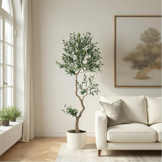 Olive Tree 6.2 Feet – Artificial Plants Indoor, Faux Olive Tree and Pot, Fake Tree for Home Decor, Faux Trees Indoor for Living Room, Office, Bedroom – Tall Artificial Trees for Home, Designer Tree