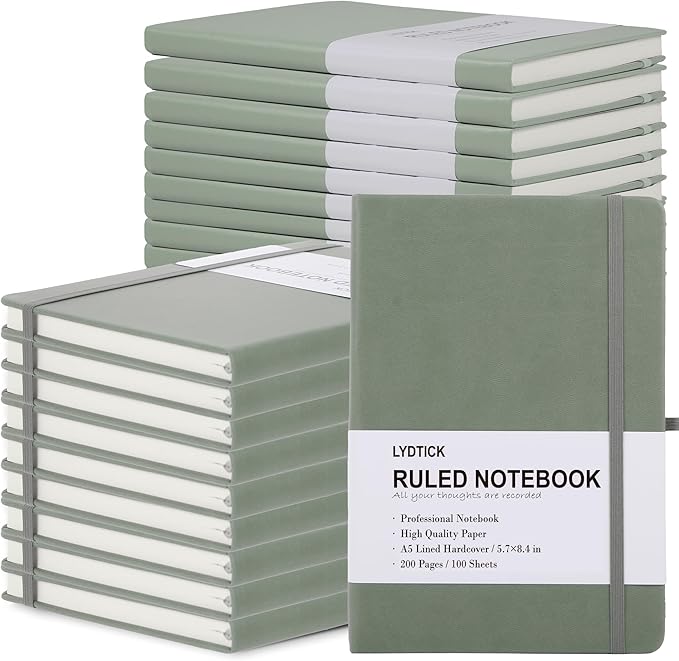 20 Pack Journals for Writing College Ruled Notebooks Journal in Bulk, Hardcover Notebooks (200Pages) for Note Talking, Lined Bullet Journals for Home School Office, 5.7"x8.4", Olive Green