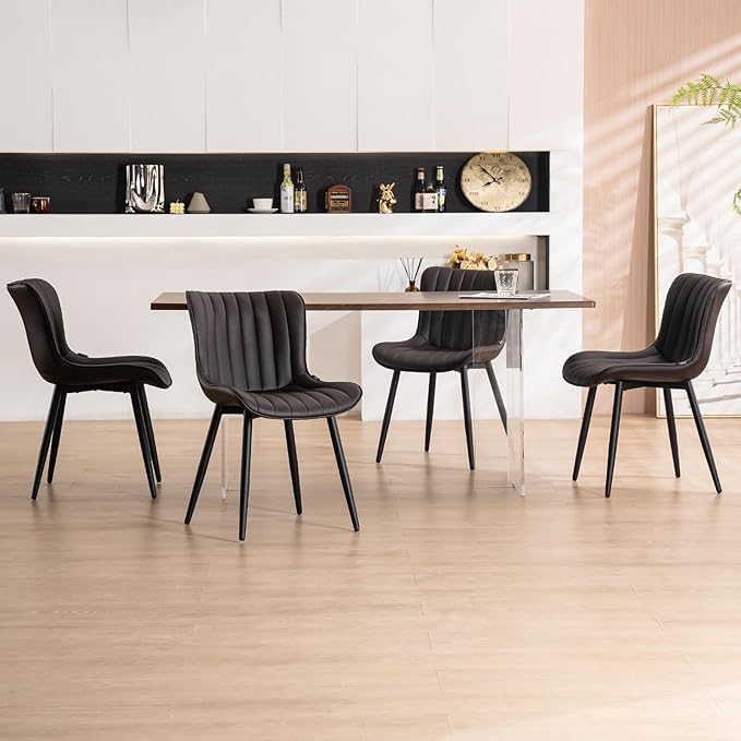 YOUNUOKE Dining Chairs Set of 2 Upholstered Mid Century Modern Kitchen Chair Comfortable Armless Faux Leather Accent Chair with Back for Guest Waiting Reception Living Room, Dark Brown