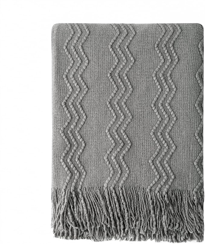 BOURINA Greyish Throw Blanket 50x60 Inches Throw Textured Solid Soft Sofa Couch Decorative Knit Blanket
