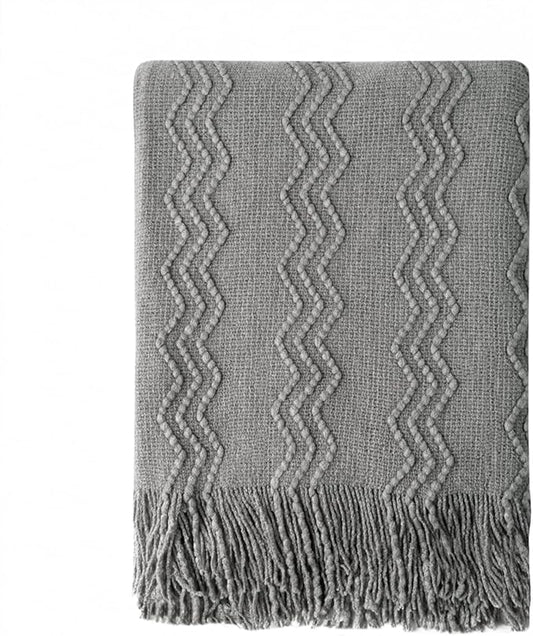 BOURINA Greyish Throw Blanket 50x60 Inches Throw Textured Solid Soft Sofa Couch Decorative Knit Blanket