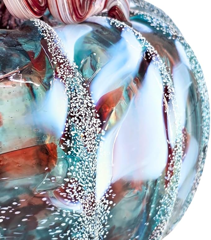 Luke Adams Glass Handmade Glass Pumpkins Handmade Table Top Home Decor (Squat, Winter Frost)
