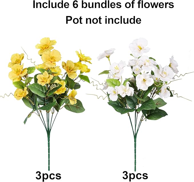 INSPRING Fake Fall Flowers Artificial Mums for Outdoors Autumn Decoration, Faux Silk Flowers Plants Realistic UV Resistant Tropical Flower Artificial for Outside Planter Patio (2MixHB, 6 Bundles)