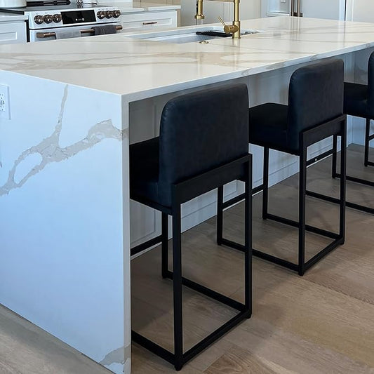 PHI VILLA Bar Stools Set of 2 - Counter Height Bar Stool Faux Leather Barstools with Back, 24" Bar Chairs