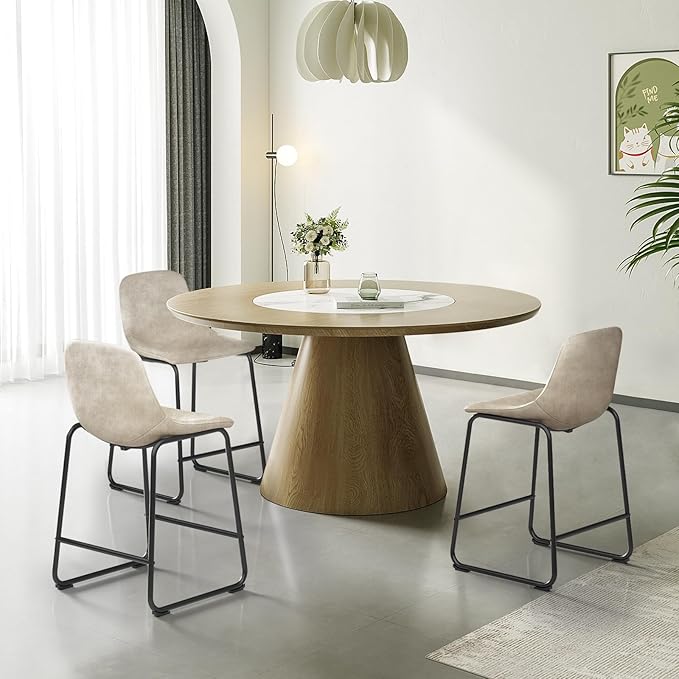 Rfiver Pu Faux Leather Bar Stools Set of 3, Industrial Pub Barstools with Back and Footrest, Modern Armless Bar Height Stool Chairs (Beige, 24" Counter Chair x3)