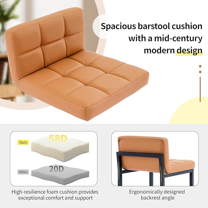 Bar Height Stools Set of 4, PU Leather Barstools Modern Counter Stools with Back and Thickened Metal Legs, Bar Chairs for Kitchen Island (Caramel Brown, 4Pcs 26" Bar Stools)
