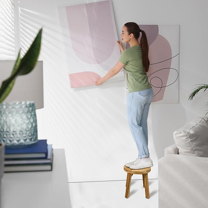 Round Stool Acacia Wood, 12" Height, 11" Round Top, Backless, Easy Assembly, Natural Wax Finish, Wooden Stool for Plant, Dining Room, Living Room, Garden, Makeup