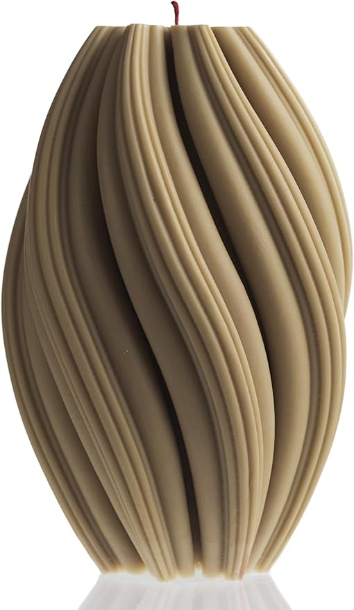 LAWA Swirl Candle - Large Beautiful Handmade Pillar Scented Soy Wax Twirl Elegant Bubble Aesthetic Candle Housewarming Gift Home Room Shelf Decor Idea Spiral Olive Beige (Large)