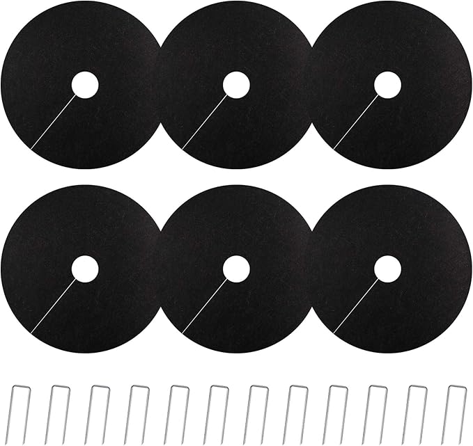 YBB Tree Weed Barrier Mat, Non-Woven Degradable Garden Weed Barrier Landscape Fabric Mulch Ring Tree Protector with Stakes (6 Pack, 16 Inch)