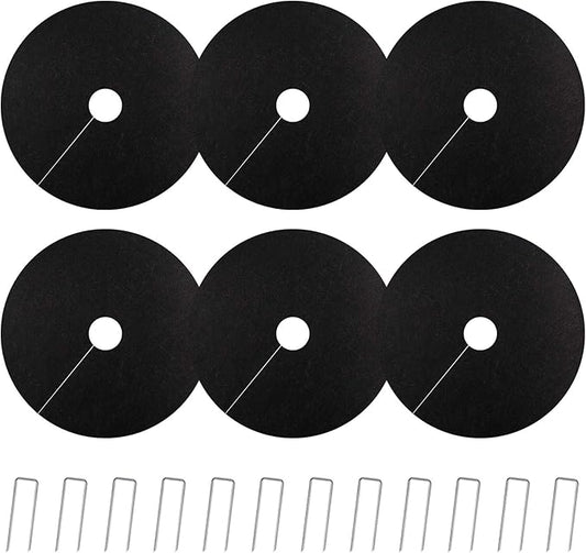 YBB Tree Weed Barrier Mat, Non-Woven Degradable Garden Weed Barrier Landscape Fabric Mulch Ring Tree Protector with Stakes (6 Pack, 16 Inch)