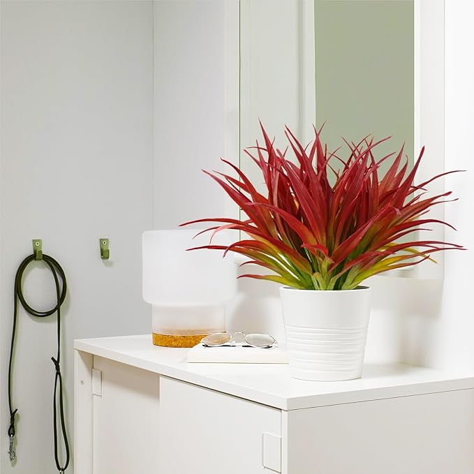 8Pcs Artificial Grass Plant Fake Outdoor Plastic Plants UV Resistant Faux Grasses Greenery Shrubs for Window Box Garden Patio Porch Home Decor Rose Red