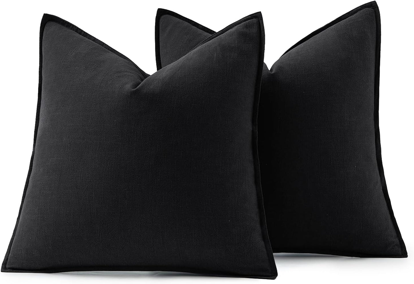 MIULEE Decorative Linen Euro Sham Pillow Covers 26x26 Black Boho Farmhouse Neutral Couch Throw Pillows for Halloween Bed Pack of 2 Accent Modern Pillowcase Sofa Livingroom Home Decor
