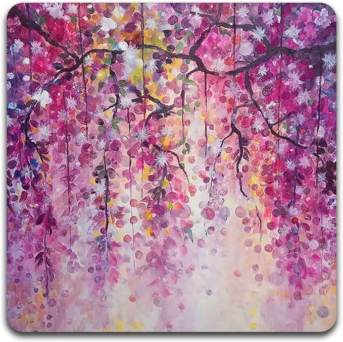 Colorful Watercolor Flowers Square Coaster Set - Made of Recycled Rubber - Set of 4