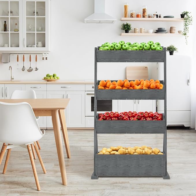 DoCred Vertical Wooden Raised Garden Bed, 4 Tier Garden Planters Freestanding Wood Plant Stand Flower Rack Wooden Planter Box for Plants Herbs Flowers Vegetables Outdoor Indoor Gardening