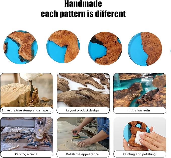 Drink Coaster Set, Wooden Coasters, Resin Coaster for Coffee Table, Tabletop Decorative Artwork, Unique, Handmade & Aesthetically Pleasing for Home, Office, Bar Decor,Coasters Set of 6 with Holder(6)