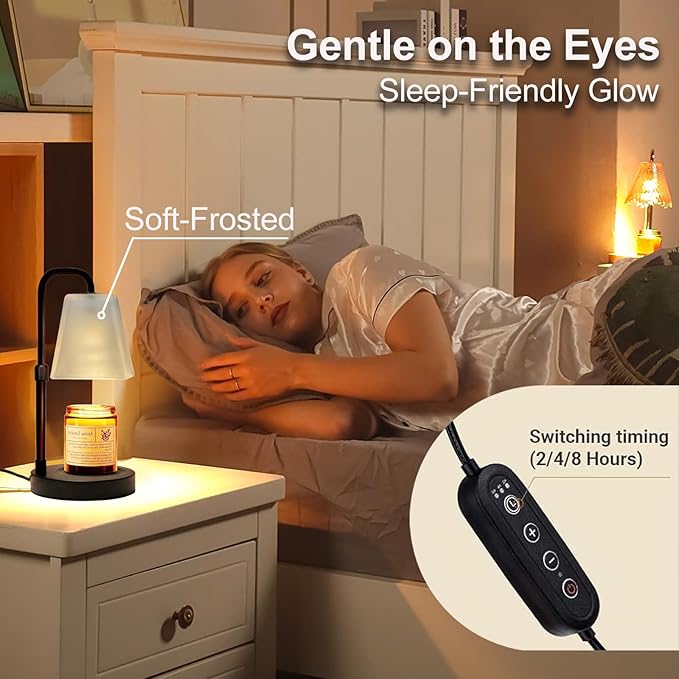 Candle Warmer Lamp with Timer Electric Wax Warmer for Scented Wax Melt Warmer Melter for Jar Candles Dimmable Adjustable Height Gifts for Women Mom House Warming Frossted Glass Black