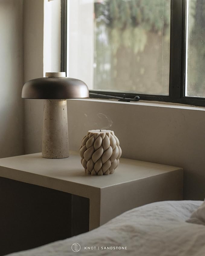 LAWA Knot Ball Candle - Large Beautiful Handmade Pillar Scented Soy Wax Elegant Bubble Aesthetic Candle Housewarming Gift Home Room Shelf Decor Idea Sandstone
