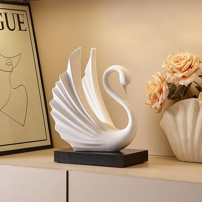 Modern White Statue Swan Decor for Living Room, 10.43"H Luxury Sculptures Home Décor Accents for Entryway TV Stand Coffee Table Ceterpiece, Resin Decorations for Dining Room Bedroom Office (Large)