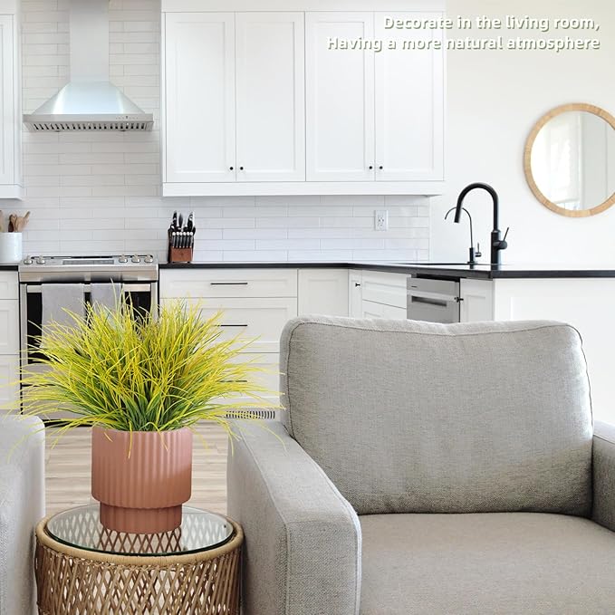 RECUTMS Fake Grass Plant,Fake Plants Outdoor, Artificial Grass, UV Resistant Fake Bushes Plastic Artificial Greenery Shrubs, Faux Greenery for House Garden Patio Front Porch Indoor Decor(Yellow)