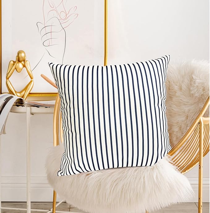 Decorative Throw Pillow Covers Set of 2 Blue Striped Pillow Covers 18x18 Inch Throw Pillow Cover Linen Pillowcase Modern Farmhouse Outdoor Pillow Covers for Couch Sofa Bed Living Room