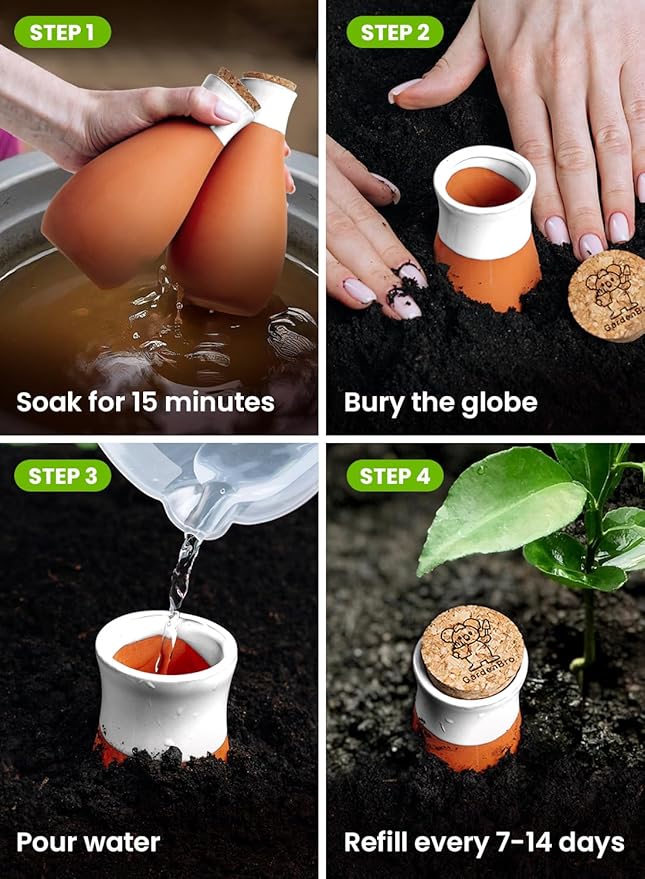 4 Pcs Ollas Terracotta Watering Pots Large - 14 Oz Self Watering Planter Insert Olla Watering System for 1-Week Easy to Refill - Clay Plant Watering Globes for Outdoor & Indoor Plants [4, White]
