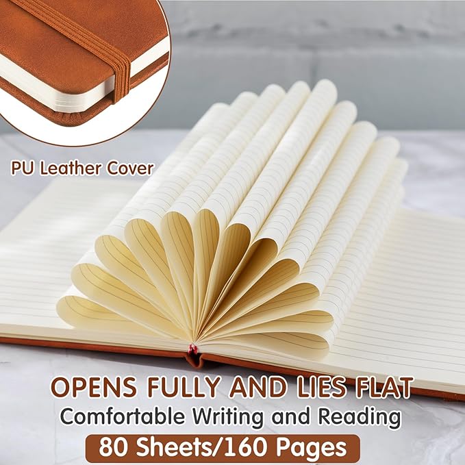 24 Pack Leather Notebook Journals Bulk 5.7" x 8.3" Harder Cover A5 Journals for Writing Men Women Leather Travel Notebooks Daily Gifts for Office School (Brown)