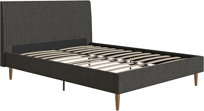 Mr. Kate Daphne Upholstered Queen Bed Frame with Headboard, Modern Platform Queen Bed Frame, Dark Gray Linen