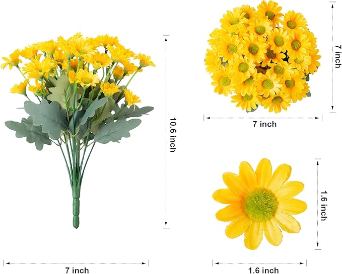 Daisy Artificial Flowers for Outdoors Fall Autumn Decoration, 6 Bundles Fake Mums Yellow Silk Flowers for Outside Look Real UV Resistant Faux Flowers Plants for Planter Front Door Home Indoor Porch
