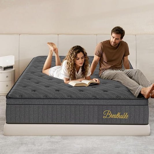 Queen Mattress 14 Inch, Medium Firm Hybrid Mattress with Zoned Support Foam and Pocket Coils for Enhanced Lumbar Comfort and Pressure Relief