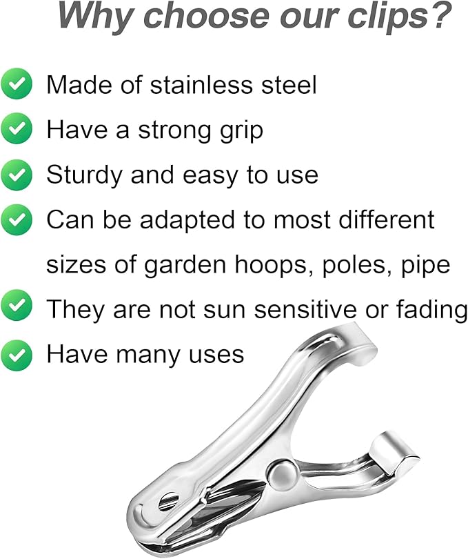 40 PCS Garden Clips, Greenhouse Clamps Made of Stainless Steel, Greenhouse Clips for Netting, Have a Strong Grip to Hold Down the Shade Cloth or Plant Cover on Garden Hoops