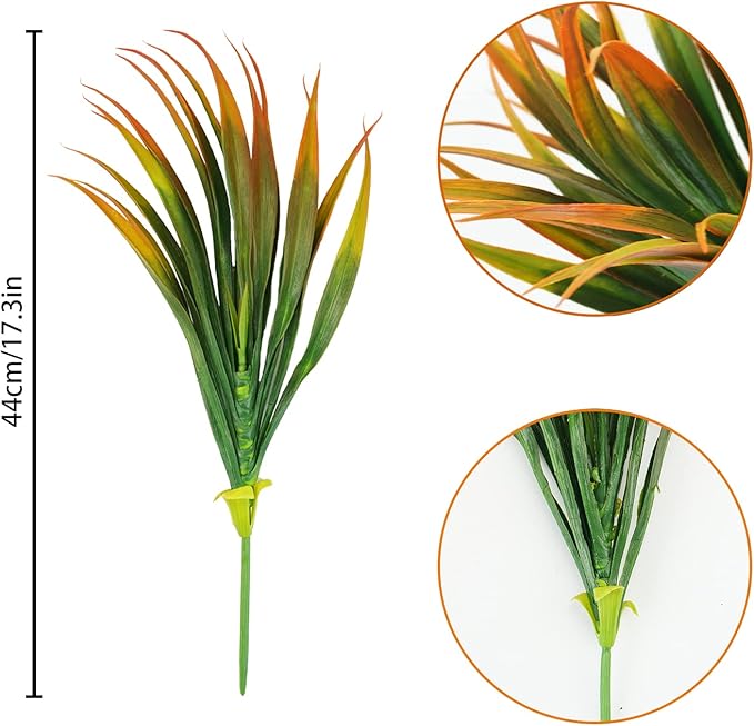 24Pcs Artificial Grass Plant Fake Outdoor Plastic Plants UV Resistant Faux Grasses Greenery Shrubs for Window Box Garden Patio Porch Home Decor Yellow