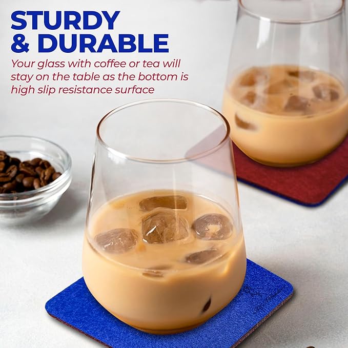 A&A Wonders Premium Felt Coasters for Drink, Absorbent Felt Protects Furniture, Table, Anti Slip, Absorbent, Suitable for Drinks & All Table Types (Wine Red/Royal Blue, All 3 Style, 6 of Each Style)