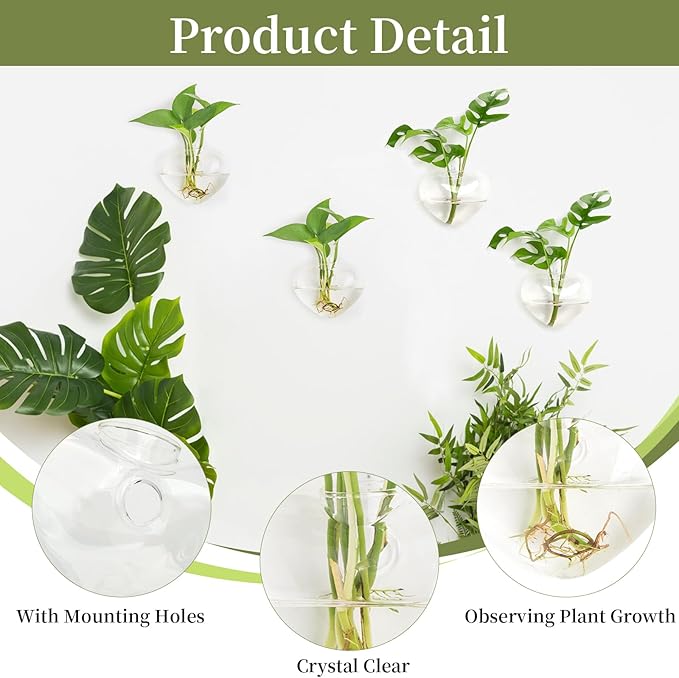 XXXFLOWER Wall Hanging Glass Terrariums，Clear Planters Propagation Station Glass Flower Vase,Air Plant Terrariums for Hydroponic Plants,Home Office Decor,Gifts,Heart-Shaped Set of 4
